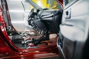 Car tuning, disassembled vehicle interior, nobody