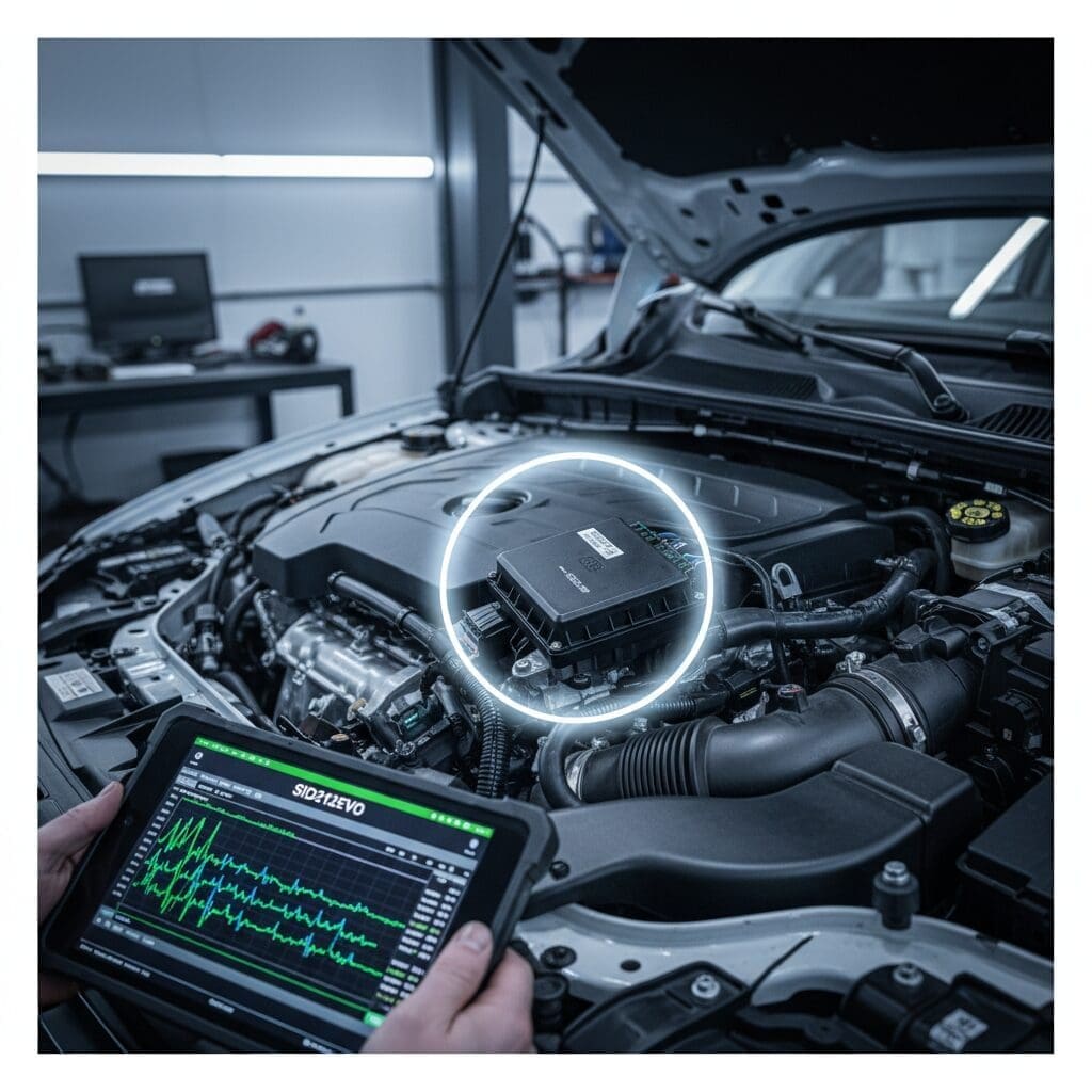 Ford EcoBlue engine bay with ECU and emissions components shown for SID212EVO guide